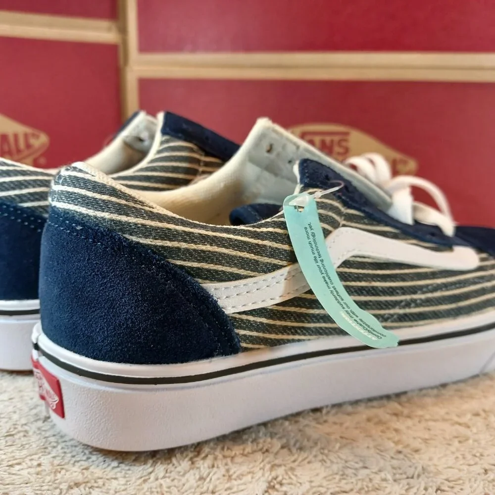 Vans Men's 7.5/Women's 9 Comfycush Old Skool Stripe Dress Blues/White VN0A5DYC9K